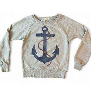 Anchor Shirt, Anchor Sweatshirt, Heather Gray Raglan with Navy Anchor Size XS SM